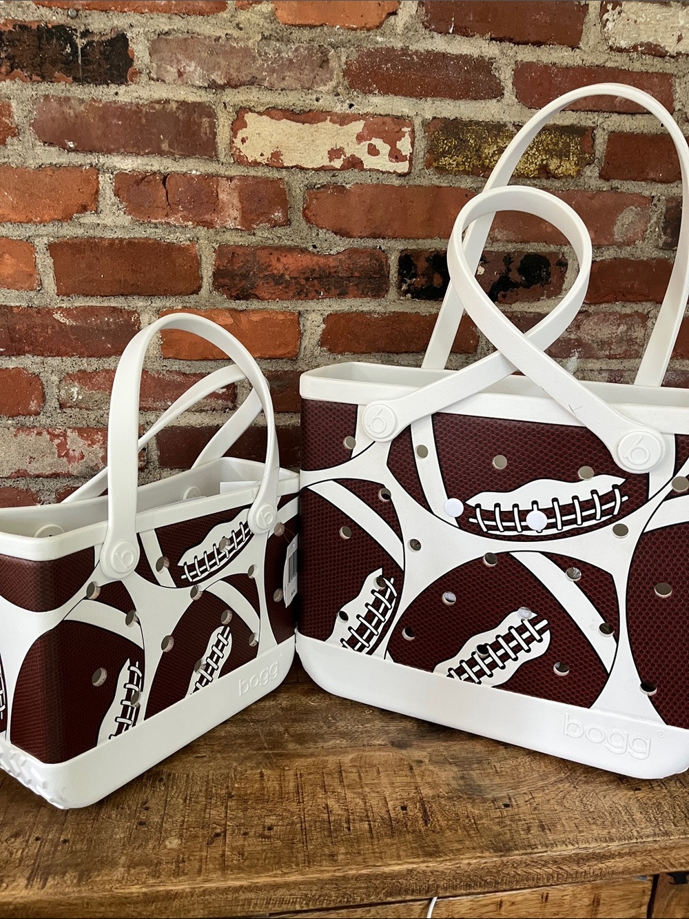 BOGG football Tote - Brown Football Print with White Trim - Picture 4 of 13